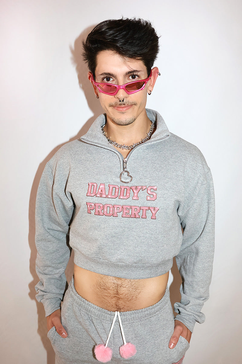 Daddy's Property Long Sleeve Crop Quarter Zip-Grey