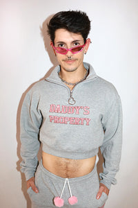 Daddy's Property Long Sleeve Crop Quarter Zip-Grey