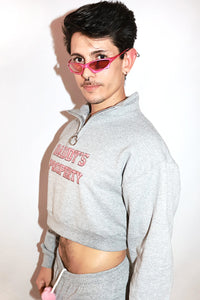 Daddy's Property Long Sleeve Crop Quarter Zip-Grey