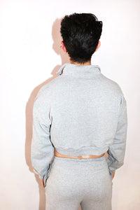 Daddy's Property Long Sleeve Crop Quarter Zip-Grey