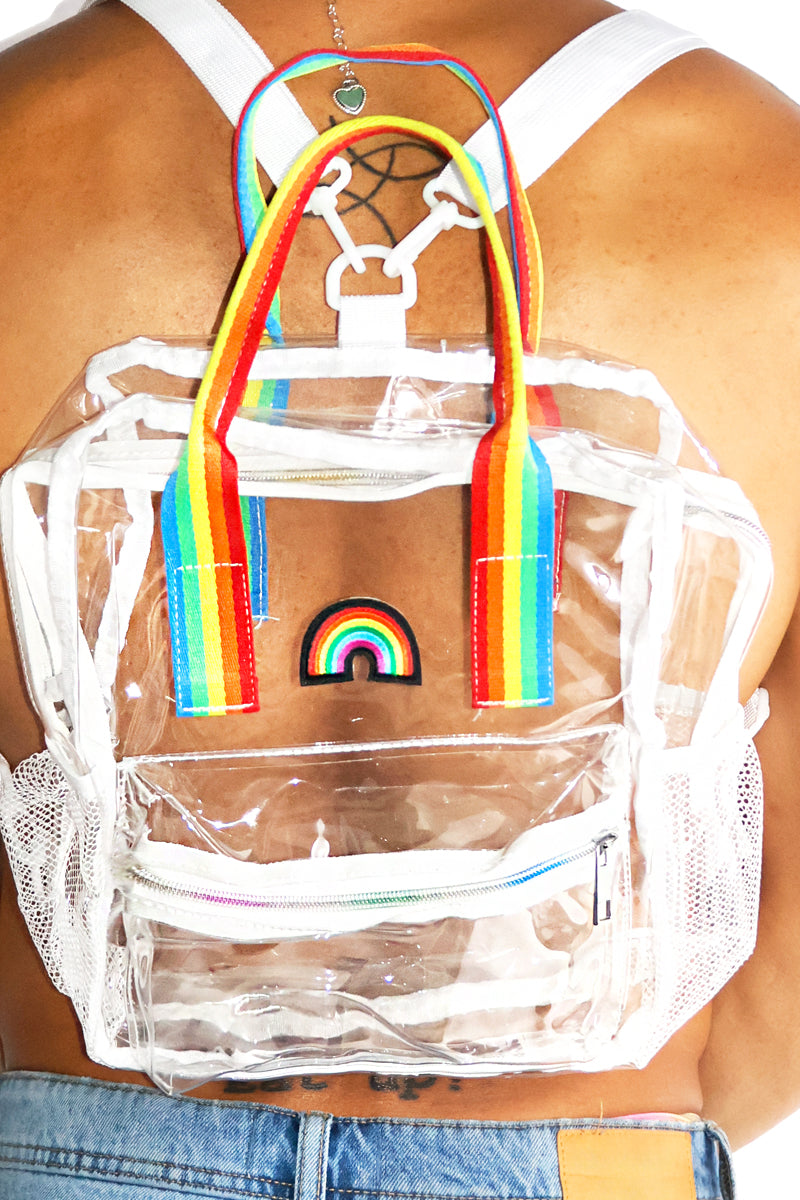 Rainbow Patch Vinyl Backpack Bag- Clear