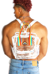 Rainbow Patch Vinyl Backpack Bag- Clear