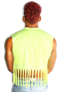 Spread Your Legs Butterfly Fringe Crop Tank- Neon Yellow