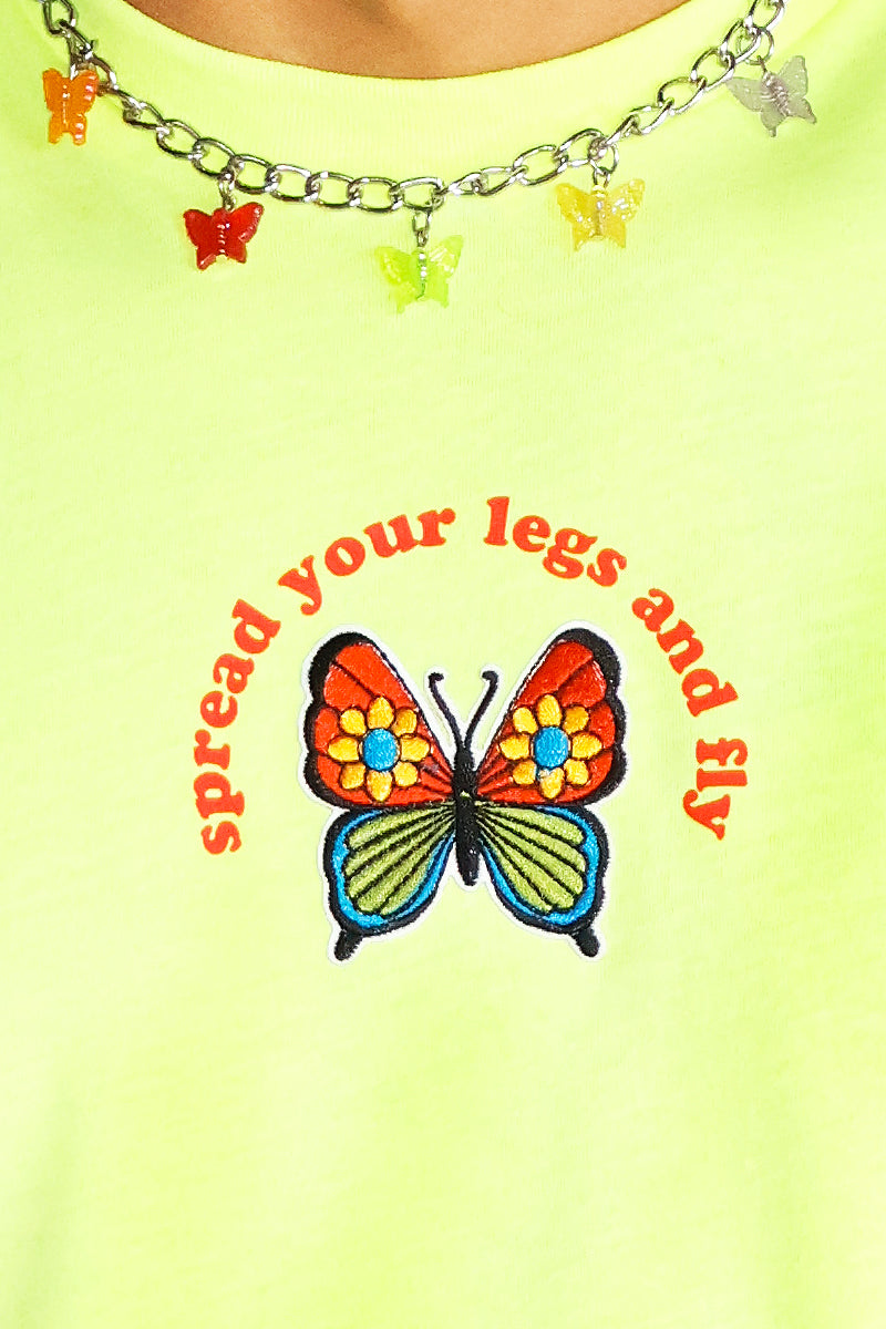 Spread Your Legs Butterfly Fringe Crop Tank- Neon Yellow