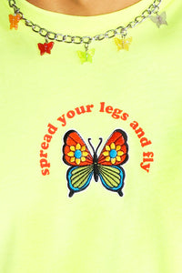 Spread Your Legs Butterfly Fringe Crop Tank- Neon Yellow