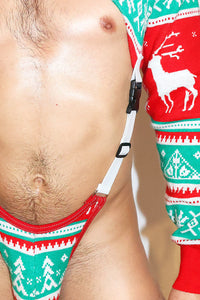 Holiday Cheer Sweater Strap Thong Bodysuit- Green