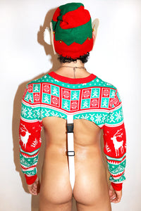 Holiday Cheer Sweater Strap Thong Bodysuit- Green