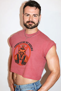 Exersizing My Demons Vintage Oversized Cutoff Crop Tee- Red