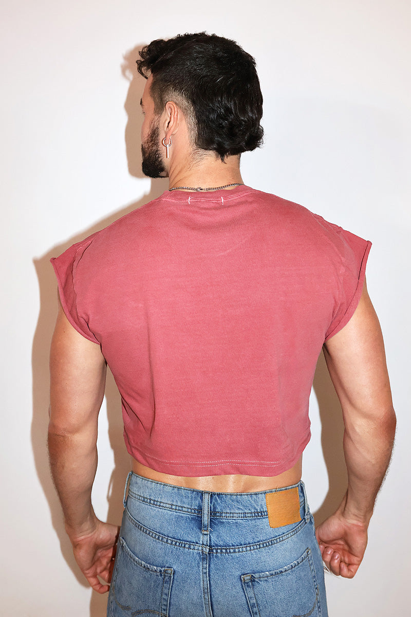Exersizing My Demons Vintage Oversized Cutoff Crop Tee- Red