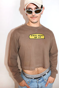 Face Down Vintage Long Sleeve Crop Tee- Brown