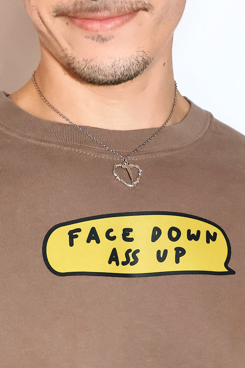 Face Down Vintage Long Sleeve Crop Tee- Brown