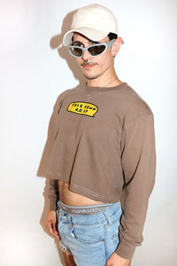 Face Down Vintage Long Sleeve Crop Tee- Brown