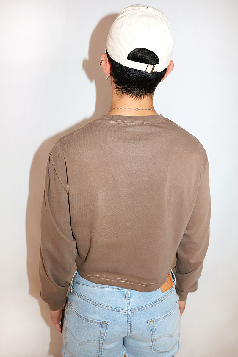Face Down Vintage Long Sleeve Crop Tee- Brown