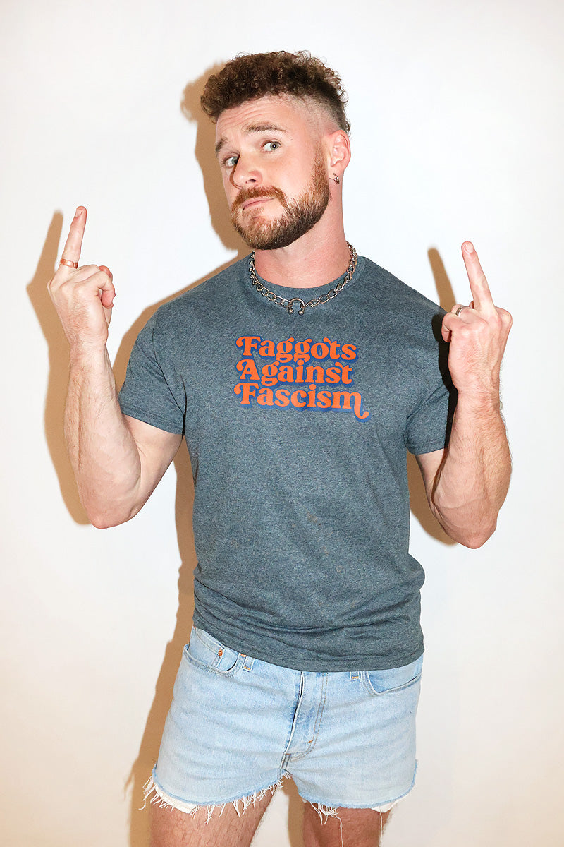 Faggots Against Fascism Tee-Dark Charcoal
