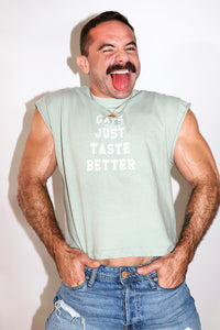 Guys Taste Better Vintage Oversized Cutoff Box Crop Tee- Sage
