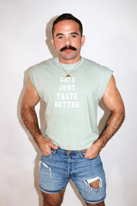 Guys Taste Better Vintage Oversized Cutoff Box Crop Tee- Sage