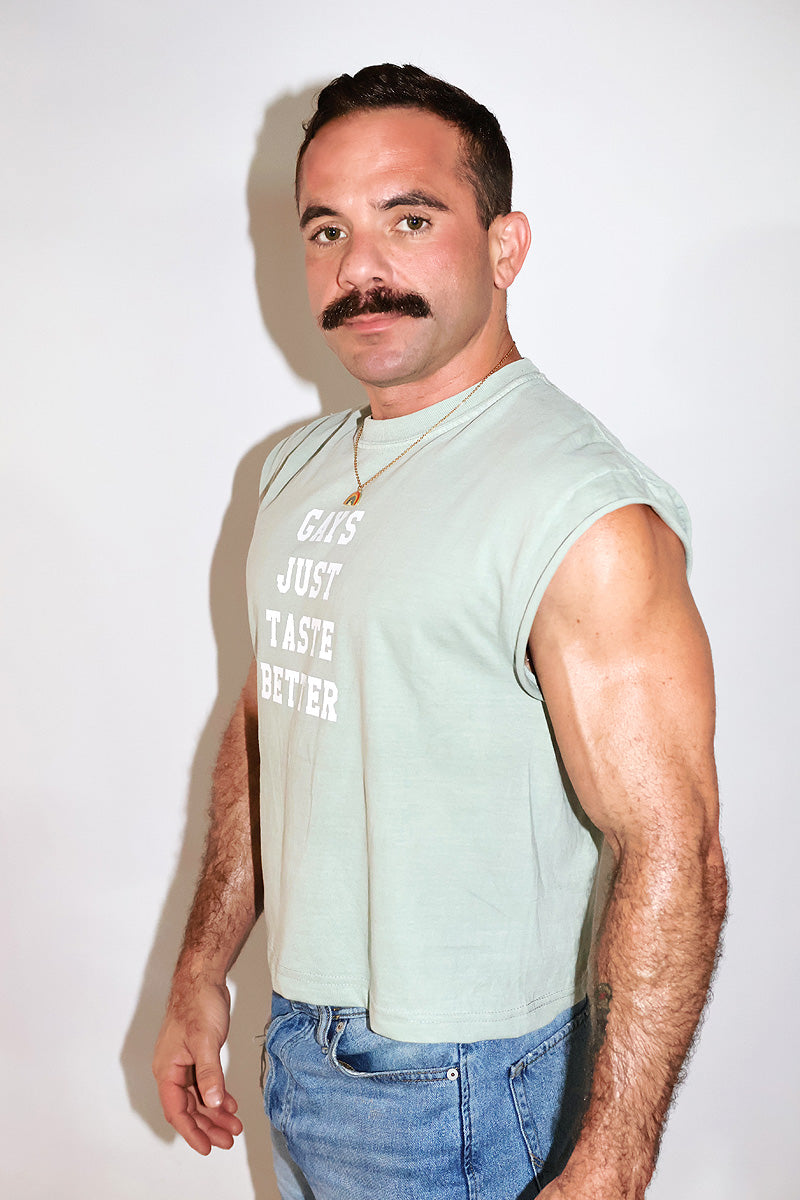 Guys Taste Better Vintage Oversized Cutoff Box Crop Tee- Sage