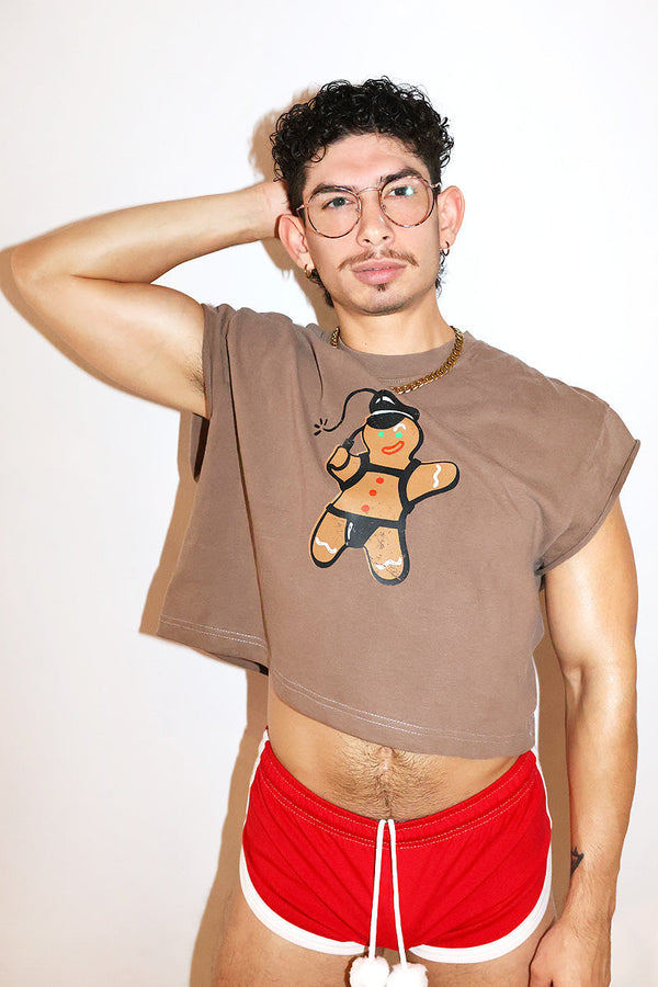 Dom Gingerbread Daddy Vintage Oversized Cutoff Crop Tee in Brown