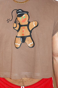 Dom Gingerbread Daddy Vintage Oversized Cutoff Crop Tee-Tan