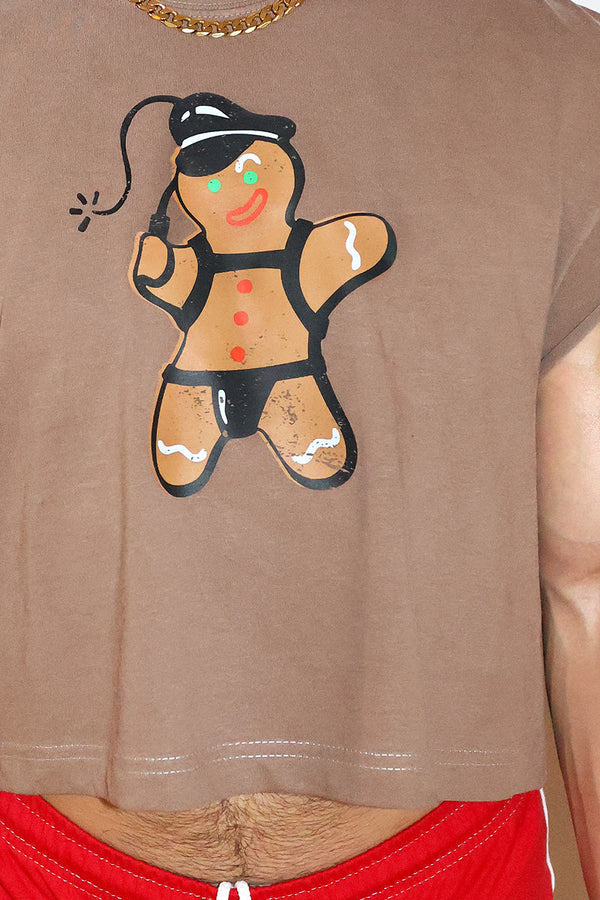 Dom Gingerbread Daddy Vintage Oversized Cutoff Crop Tee in Brown, view 2