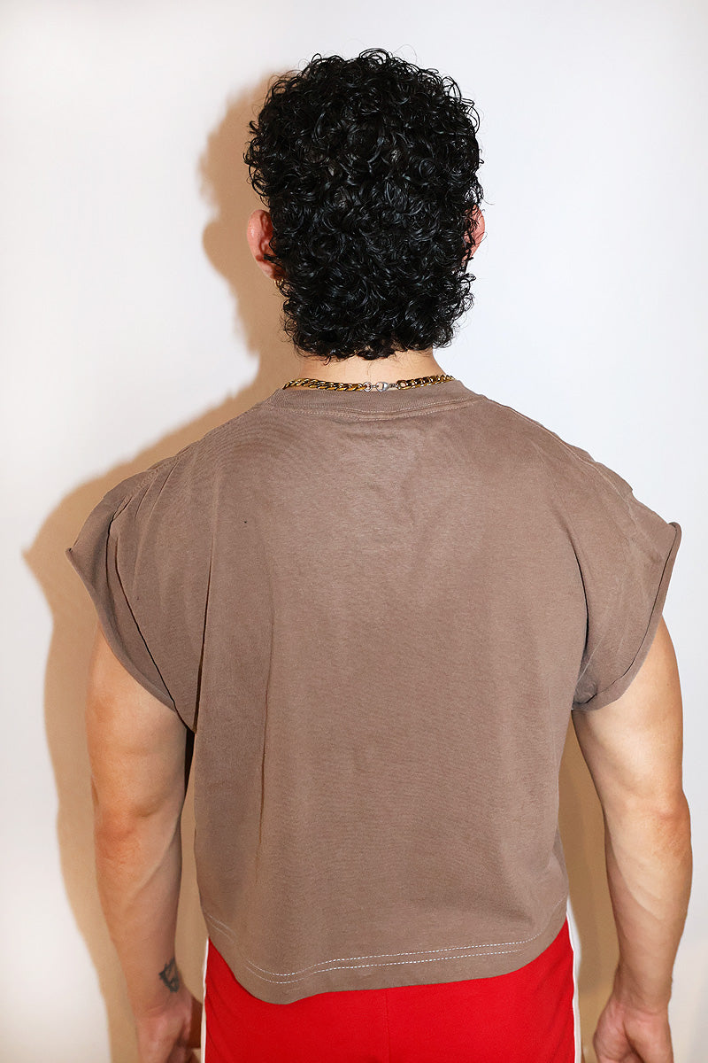 Dom Gingerbread Daddy Vintage Oversized Cutoff Crop Tee-Tan