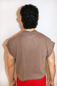 Dom Gingerbread Daddy Vintage Oversized Cutoff Crop Tee-Tan