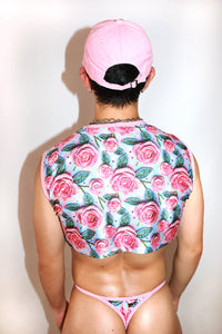 Rosebud Sparkles Print Extreme Crop Tank- Pink