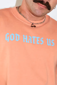 God Hates Us Oversized Box Crop Tank- Ornage
