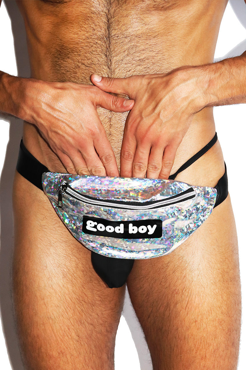 Good Boy Holgraphic Fanny Pack Bum Bag-Silver