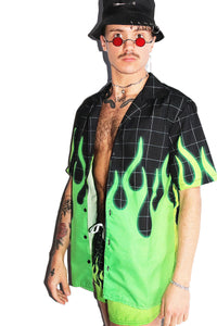 Chemical Fire All Over Print Relax Button Shirt- Green