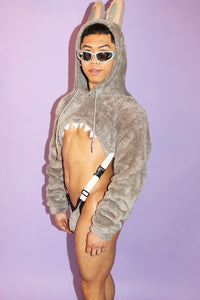 Laboyboy Furry Monster Hoodie Strap Thong Bodysuit- Stormy