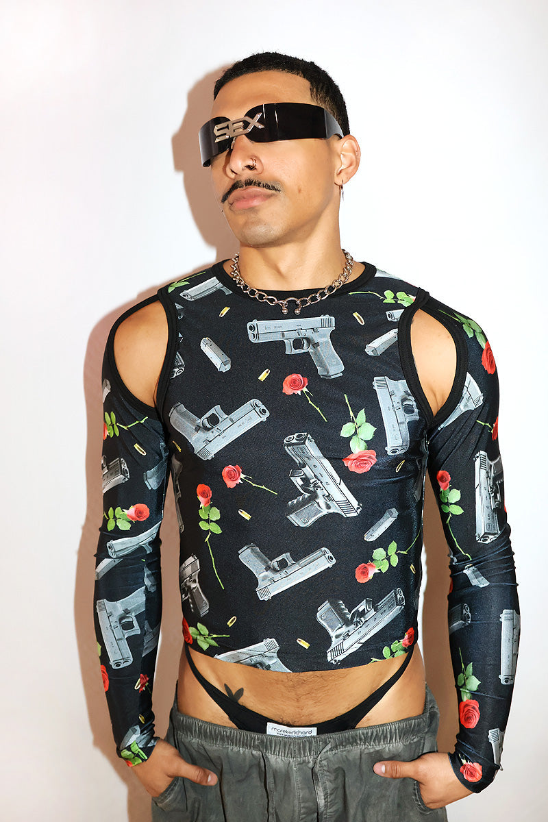 Romantic Threat Cutout Fitted Baby Tee- Black