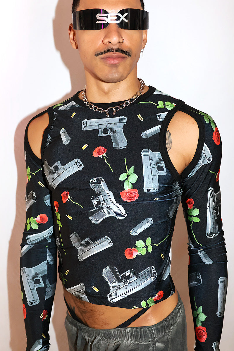 Romantic Threat Cutout Fitted Baby Tee- Black