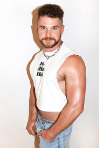 He Him Hole Crop Low Armhole Tank- White