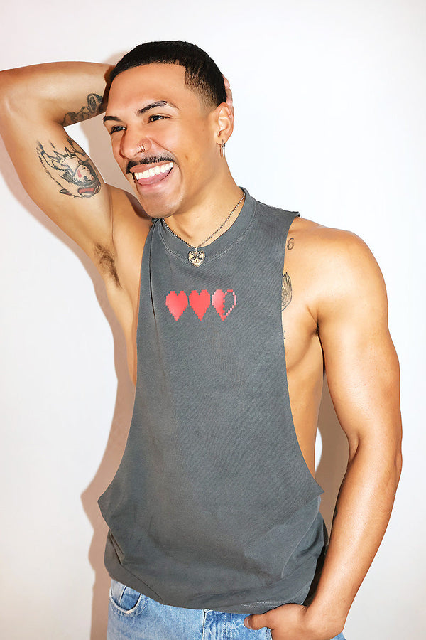 Gamer Hearts Vintage Low Arm Shedder Tank in Black