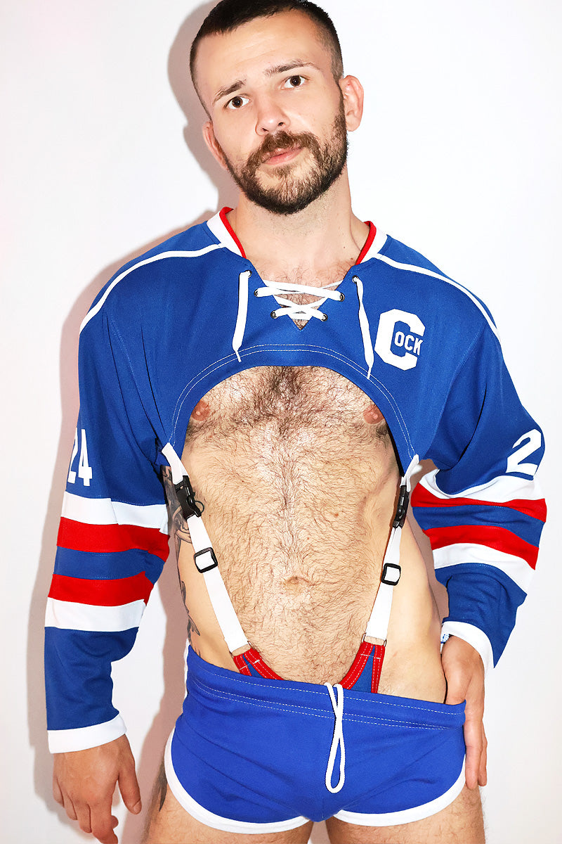 Rivals Hockey Strap Thong Bodysuit in Royal Blue, view 2