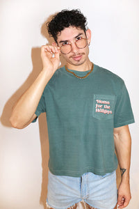 Homo For The Holigays Oversized Box Vintage Crop Tee- Dark Green