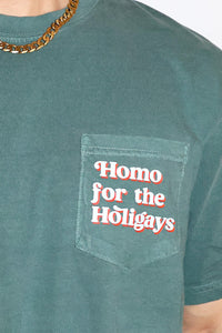 Homo For The Holigays Oversized Box Vintage Crop Tee- Dark Green