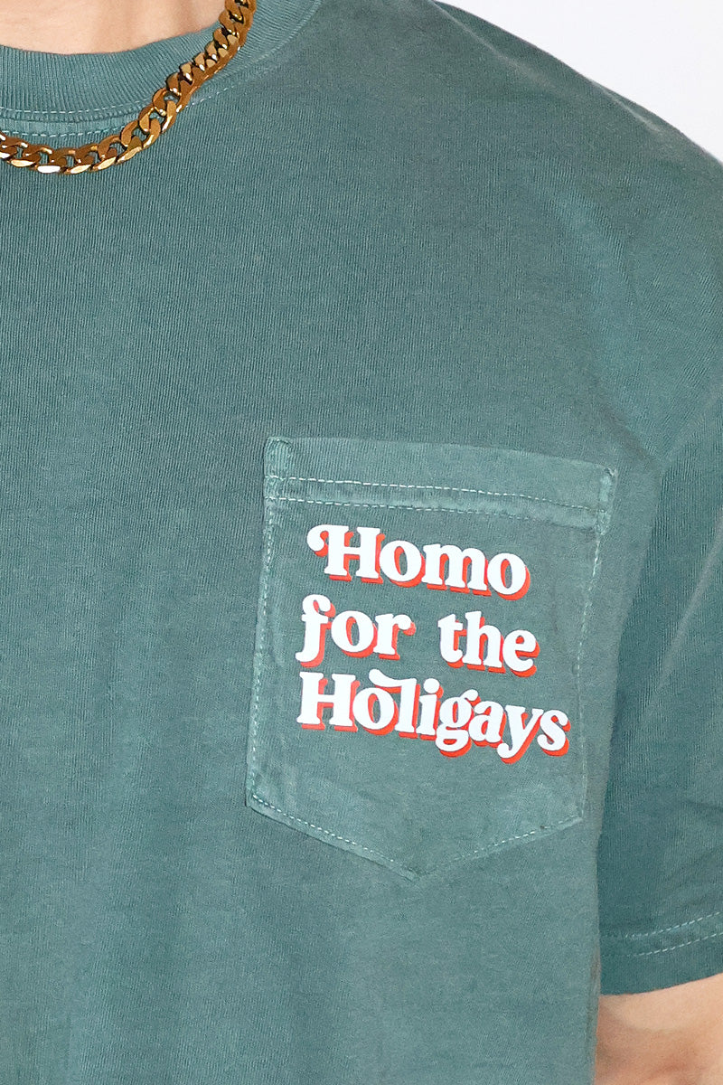 Homo For The Holigays Oversized Box Vintage Crop Tee- Dark Green