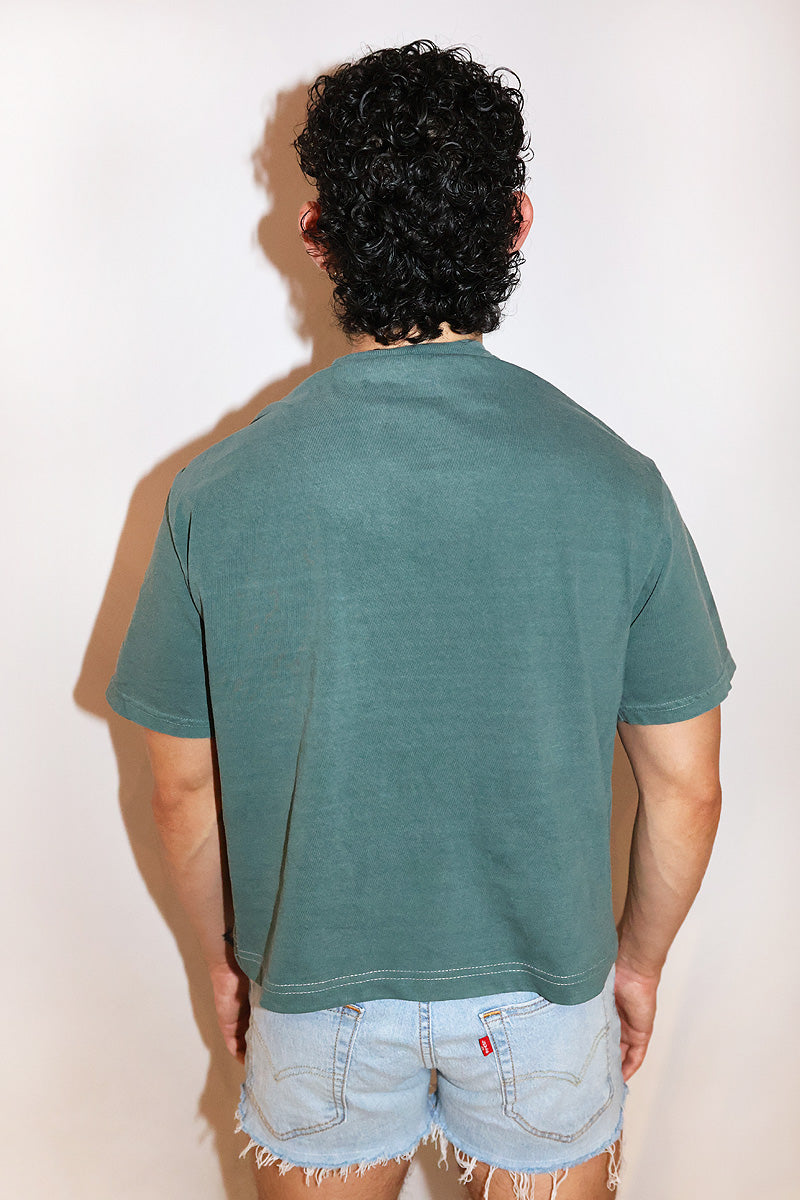 Homo For The Holigays Oversized Box Vintage Crop Tee- Dark Green