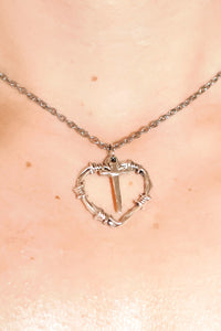 Thorny Dagger Hearts Necklace - Silver