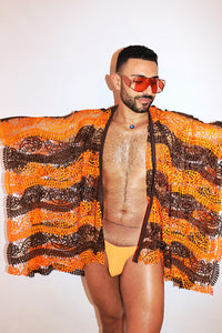 Citrus Season Lace Fringe Kaftan Lounge Robe - Brown