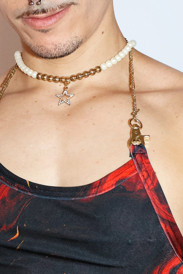 Inferno Chain Handkerchief Crop Tank in Red, view 2