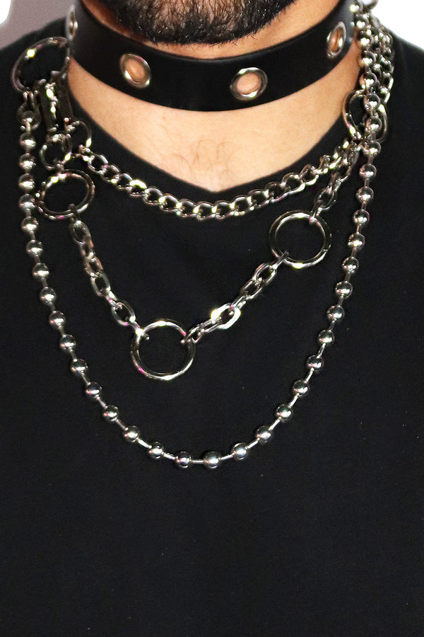 Anarchy Vegan Leather Chain Necklace - Silver