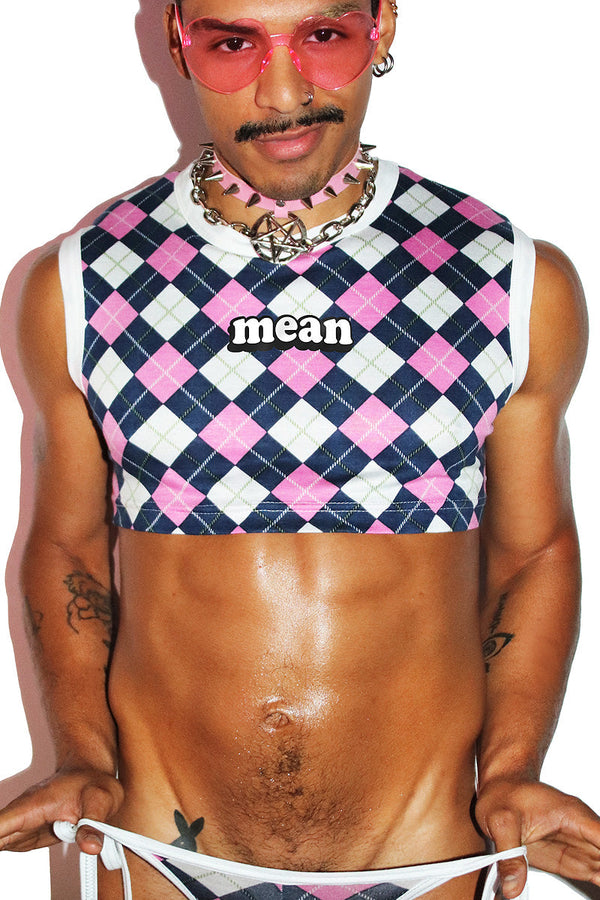 Mean Argyle Extreme Crop Tank in White