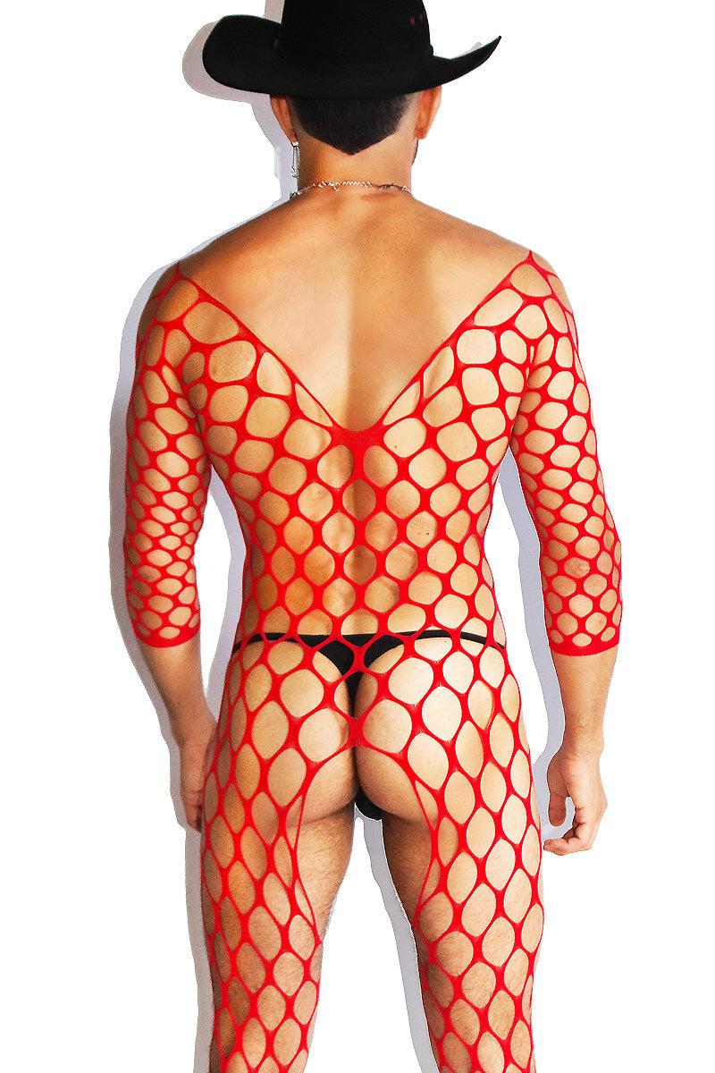 Very Wide Open Fishnet Tights- Red