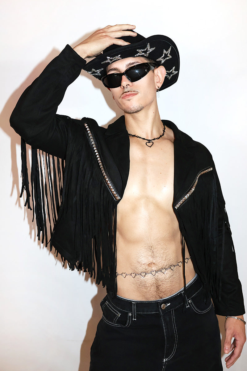 Wax And Wane Fringe Oversize Jacket- Black