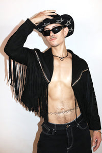 Wax And Wane Fringe Oversize Jacket- Black