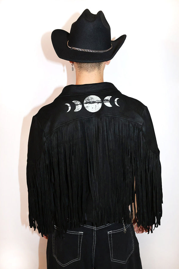 Wax And Wane Fringe Oversize Jacket- Black