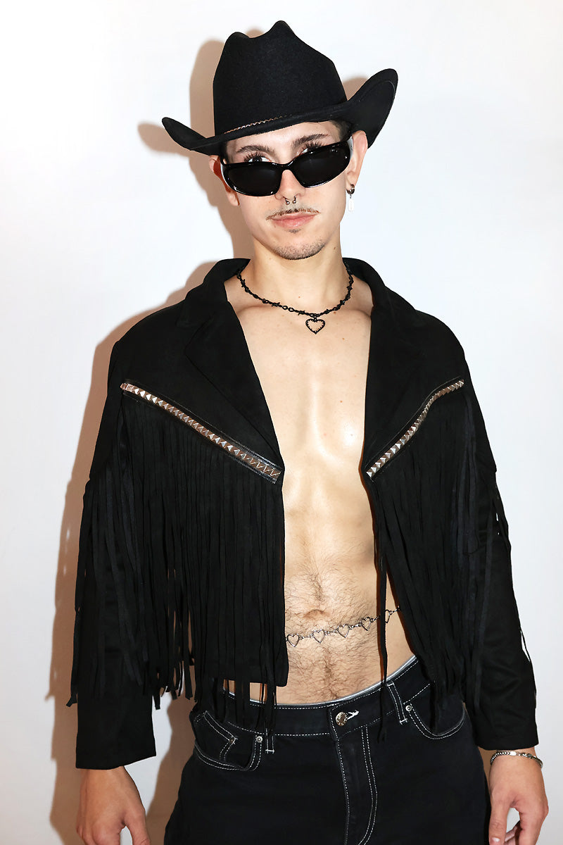 Wax And Wane Fringe Oversize Jacket- Black